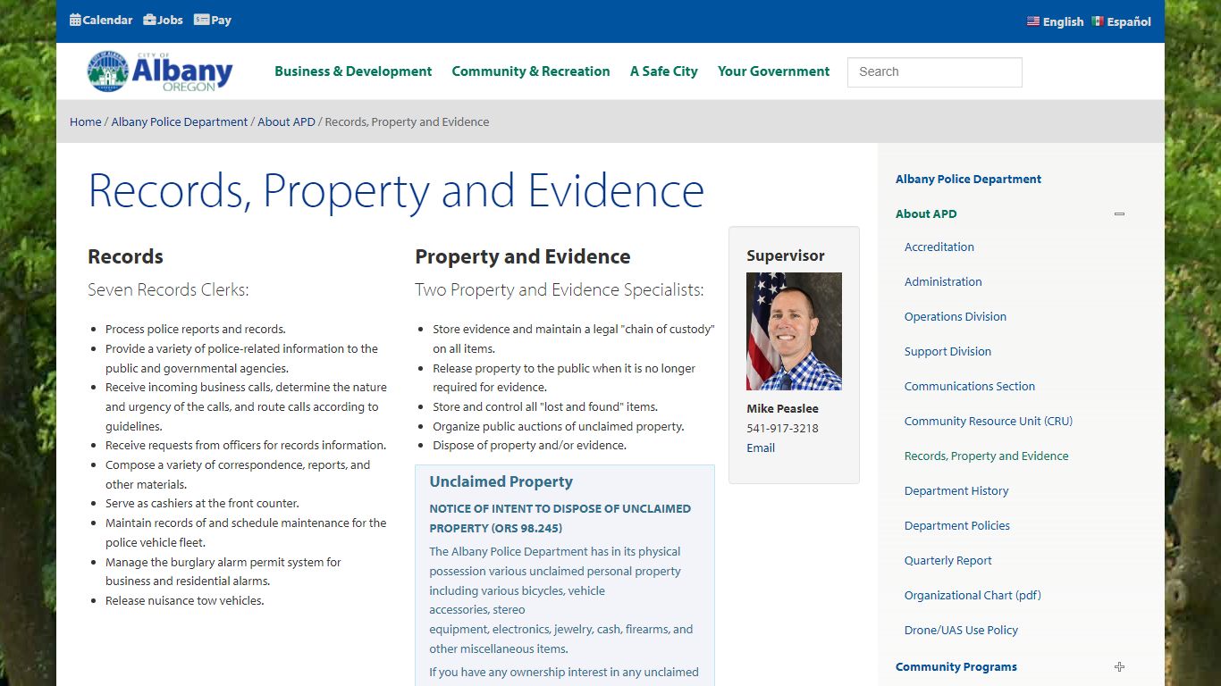 Records, Property and Evidence - City of Albany, Oregon