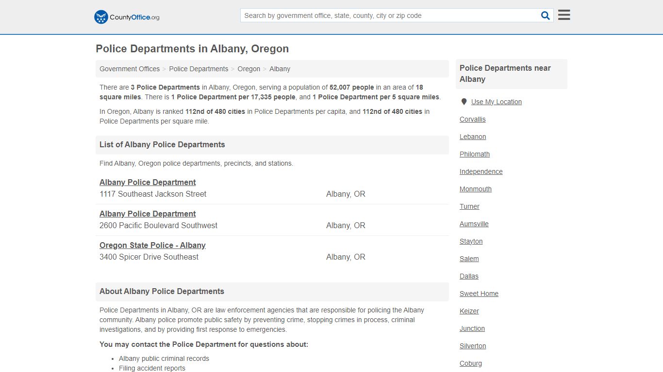 Police Departments - Albany, OR (Arrest Records & Police Logs)